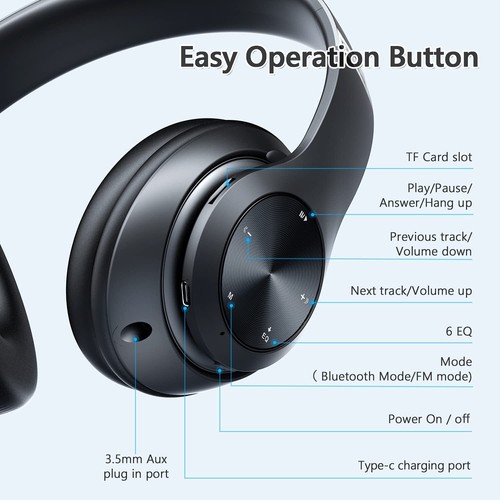 Bluetooth Headphones Over Ear 60 Hours Playtime Foldable Headphones Wireless ... - Picture 5 of 6