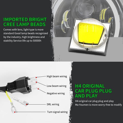 2pcs Green Halo LED Headlights Combo for 2018-2023 Jeep Wrangler JL Gladiator JT - Picture 8 of 18