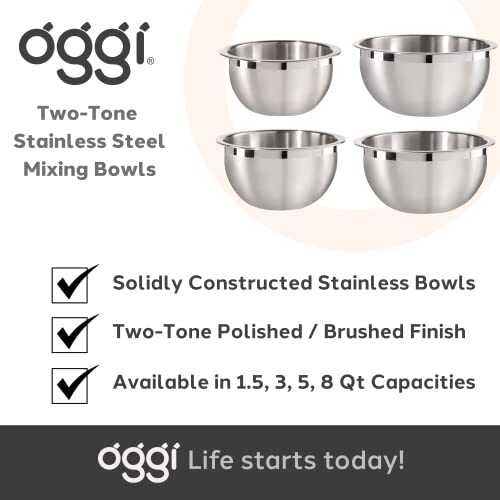 Oggi 5-Quart Two-Tone Stainless Steel Mixing Bowl, Great for  Assorted Sizes  - Picture 7 of 35