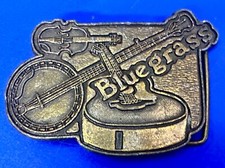 Bluegrass Music Banjo Guitar Fiddle Pickers Brass Tone Vintage Belt Buckle