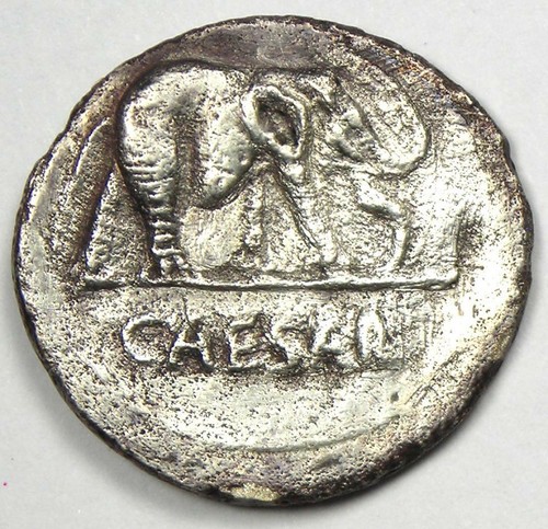 Julius Caesar AR Denarius Silver Elephant Coin 49 BC - VF Details (Very Fine) - Picture 3 of 5