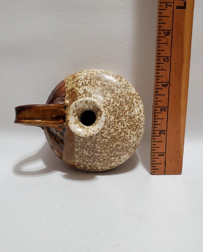 Handmade Signed Small Pottery Jug With Handle, 3x4.5, Brown & Beige Speckled - Picture 8 of 9