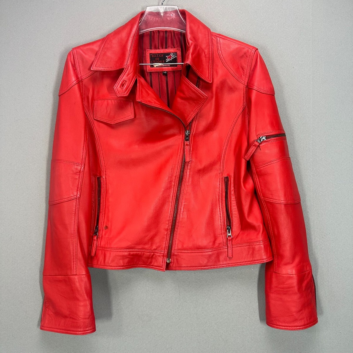 ジャケット TAGLIATORE Women Jackets JPARIGI10B340159096 ER898 RED Vintage Icon Y2K 90s Cherry Red Zip Genuine Leather Moto
