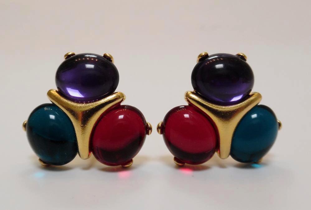 Vintage Signed Trifari Ruby Red Amethyst Turquois… - image 1