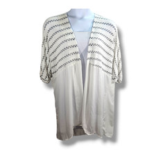Si Style Cardigan Size Small White Gray Stripes V-neck 3/4 Sleeve Open Front