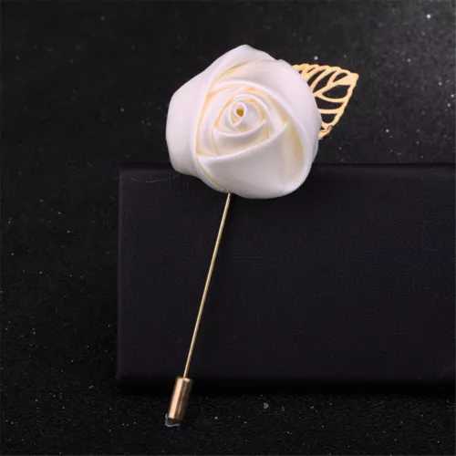 Mens Rose Brooch Flower Brooch Boutonniere Suit Lapel Wedding Pin Tassel Chain - Picture 38 of 95