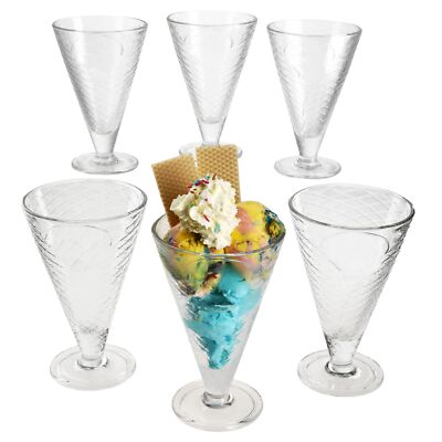 6x Copa Helado Eisbecher mit Fuß 340ml Waffel-Optik Dessert-Gläser Schale Glas