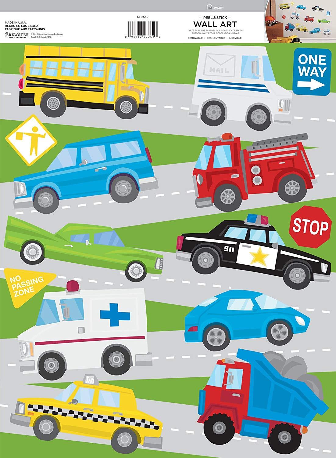 Rescue Vehicles Wall Decals Police Firetruck Bus Ambulance Room