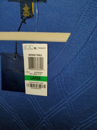 Neu Macys Club Room Herren Pullover blau Large L V-Ausschnitt Wollmischung $ 79 Neu mit Etikett - Bild 4 von 8