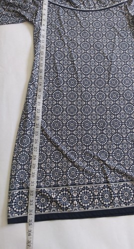 Max Studio Stretch Shift Dress Church Blue White Floral Geometric Half Sleeve - Picture 7 of 9