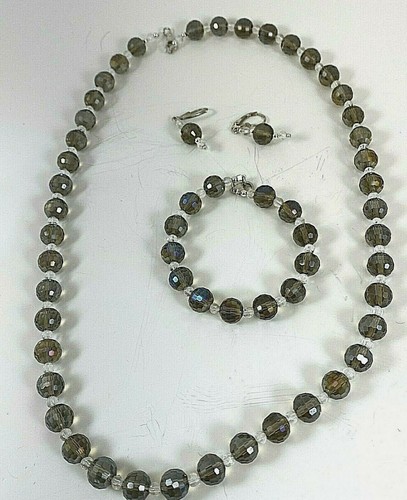 Sterling Silber .925 Karneval Glas 23" Halskette 8" Armband 1,5" Ohrring Set a - Bild 5 von 9