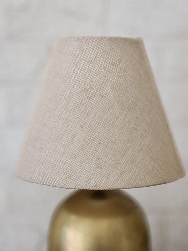 Vintage Brass Dome Table Lamp with Linen Shade Mid Century Modern Decor for Home - Picture 2 of 4