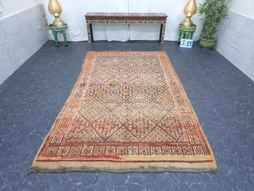 Moroccan Handmade Vintage Rug 5'5"x9'4" Berber Geometric Faded Orange Brown Rug - Picture 12 of 12