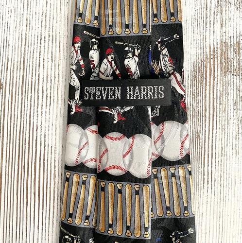 Steven Harris Baseball Themed Tie Navy/Tan 60”x 4” - Picture 4 of 4