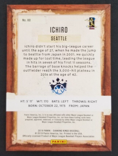 Tarjeta de béisbol Ichiro Suzuki 2019 Panini Kings marco rojo #80 (nuevo) - Imagen 2 de 2