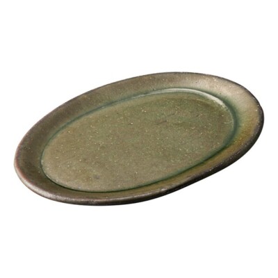 Shigaraki yaki ware Japanese pottery Oval plate dish carbon-reduction glaze