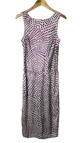 Poleci Womens 100% Silk Dress Midi Polka Dots Sleeveless Casual Classic Size 6 - Picture 1 of 10