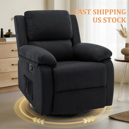 Small 360° Swivel Rocker Recliner Chair for Small Spaces for Living Room, Linen - Picture 26 of 49