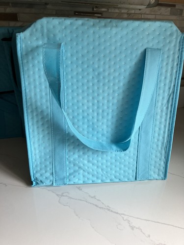 3 Qty INSULATED REUSABLE GROCERY BAG - SOLID TEAL - Thermal Zipper Shopping Tote - Afbeelding 3 van 6