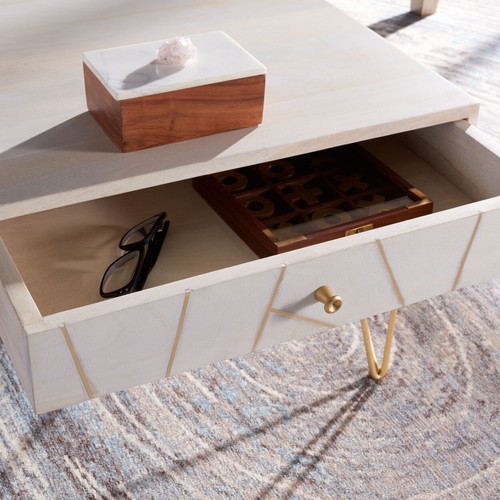 SAFAVIEH Marigold Coffee Table | White Washed / Brass | - Picture 1 of 12