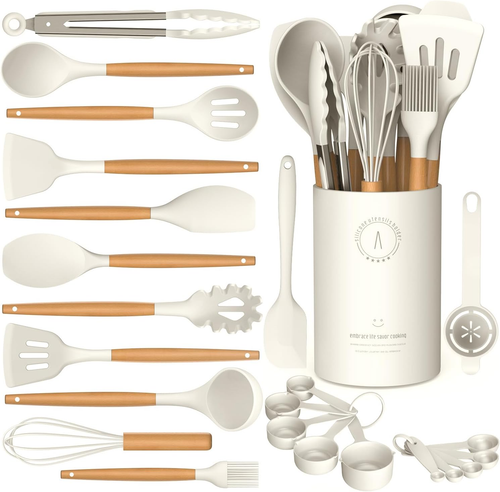 Silicone Cooking Utensils Set, Silicone Kitchen Utensils for Cooking Wooden Hand - Picture 9 of 12