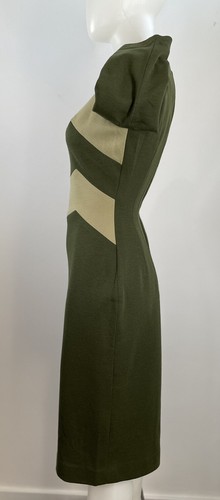 VTG 60s Mod MCM Dress Avocado Green Double Knit Color Block EDITH FLAGG FLAWS - Picture 5 of 19