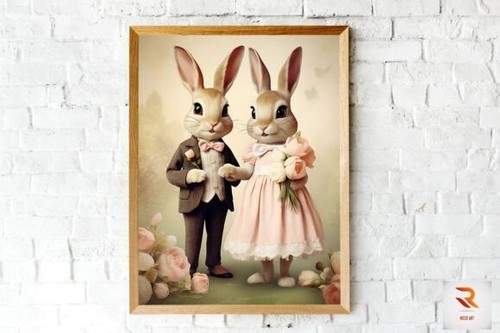 20 Vintage Retro Valentine Rabbit Couple Wall Art - Picture 4 of 7