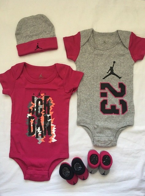 Nike Air Jordan Cement 3 Piece Infant Set Babygrow Hat Booties