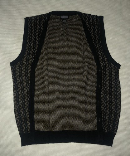 Jantzen Sweater Vest Men's Size XL 100% Acrylic V Neck Black and Tan - Picture 7 of 12