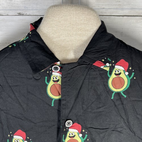 NWT Free Planet Men’s XS Avocado Santa Christmas Holiday Button Down Black - Picture 2 of 11