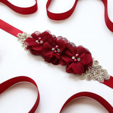 1PC Bridal Wedding Belts Satin Flower Rhinestone Women Dress Ribbon Belt Sash