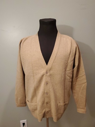 Vintage PRINGLE of SCOTLAND Wool Tan Cardigan "Grandpa" SWEATER Sz 44..VERY NICE - Picture 1 of 7