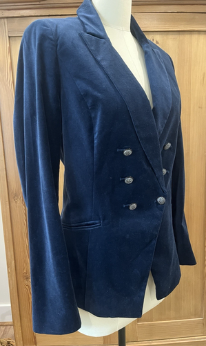 WHBM Navy Velvet Trophy Double Breasted Cut-Away Blazer Size 12 $159 - Picture 2 of 13