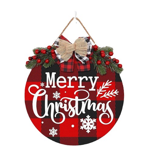 Merry Christmas Door Sign Decor Xmas Christmas Door Decoration Wood Round Hanger - Picture 4 of 13
