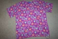 Carol's Scrub Top Bright Pink SZ 1X 16/18 2 Front Pockets Back tie Strings