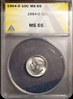 1964-D 10c Silver Roosevelt Dime MS 65 New ANACS # 7472326 + Bonus
