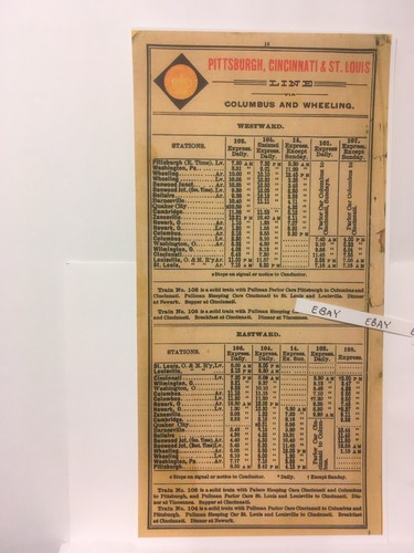 1890 B&O Railroad Pittsburgh Cincinnati St Louis Via Columbus Wheeling Timetable - Picture 1 of 2