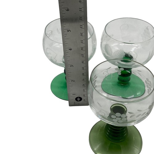 Lot Mixed of 3 Green Beehive Stem Wine Glass Set Etch Grapevine - Picture 5 of 10