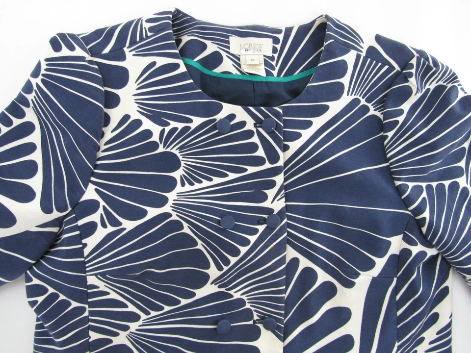 Chaqueta Blazer Abrigo J Crew Mujer 12 Azul Blanco Manga Larga Abotonada Foto 3 de 4