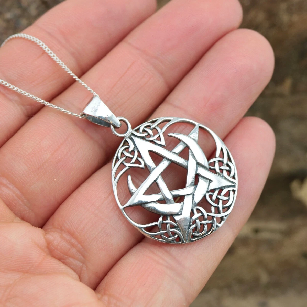 925 Sterling Silver Pentagram Wicca Pagan Pendant Necklace Jewellery