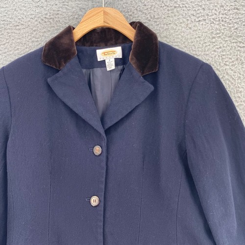 Cappotto Talbots donna 8 Petite Navy lana peggiorata bordo velluto bottoni tasca vintage - Foto 2 di 12