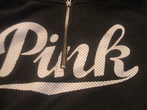 Victorias Secret Gray White Sweatshirt Hoodie 1/4 Zip PINK Small Kangaroo Pocket - Picture 5 of 12