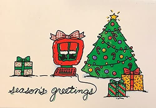 Tarjetas navideñas ilustradas vintage de regalos de computadora y Navidad divertidas 8 unidades - Imagen 1 de 2