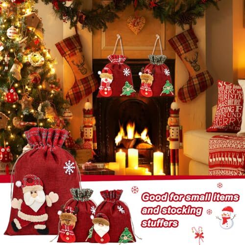 3D Christmas Gift Bags, Christmas Drawstring Wrapping Bags, 5pcs Holiday Gift - Picture 7 of 8
