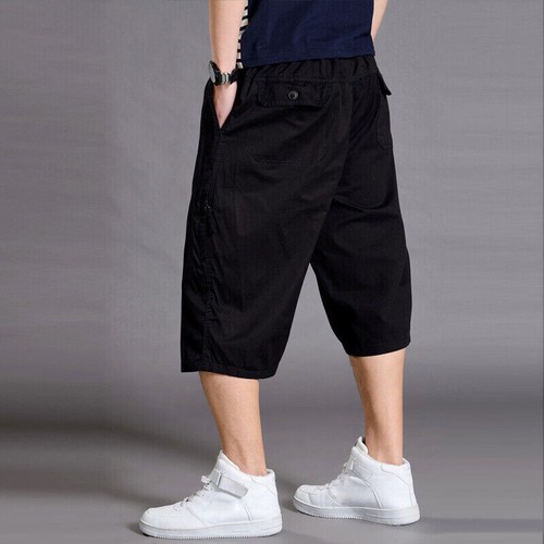 Herren Shorts Baggy Freizeit Baumwolle Hose Einfarbig 3/4 Länge Hose Übergröße - Bild 6 von 13