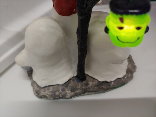 Vintage Halloween Ghost Ceramic Lights Blink Spooky sounds Tree Black White - Picture 9 of 9
