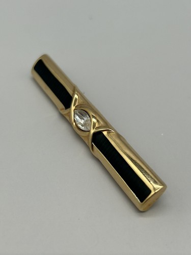 SAL Swarovski Gold Tone Black Enamel Crystal Bar Brooch Pin Elegant Jewelry - Picture 4 of 9