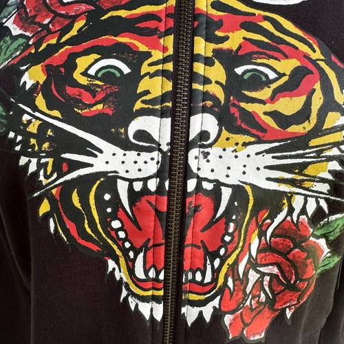 Neu mit Etikett Ed Hardy "Tiger Roar" Y2K schwarzer kurz geschnittener Hoodie mit Reißverschluss Junior Gr. L - Bild 5 von 15