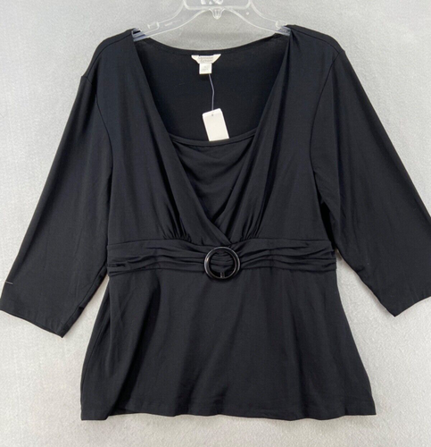 Camicia donna Christopher & Banks nuova con etichetta taglia XL Peplum nera manica 3/4 cintura anni 90 - Foto 1 di 13