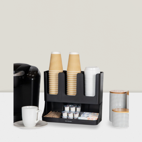 6 Compartment Upright Coffee Condiment and Cup Storage Organizer Black - Picture 2 of 5